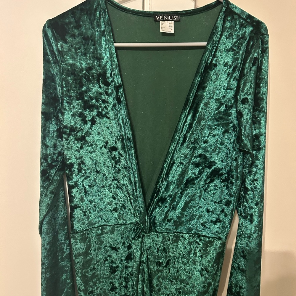 VENUS Velvet Jumpsuit in Rich Teal - Picture 3 of 5